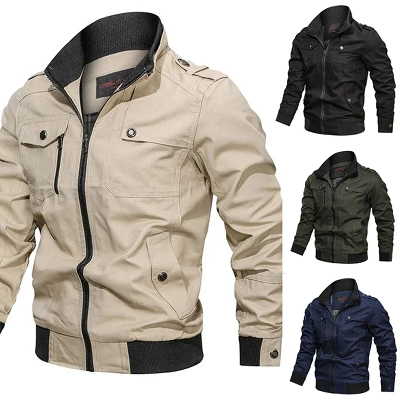 2023 new Pilot Bomber Jacket Coats Mens Cotton Cargo Jackets With Zipper Pockets Retro Casual Work Jacket Male Clothing Outwear - Image 3