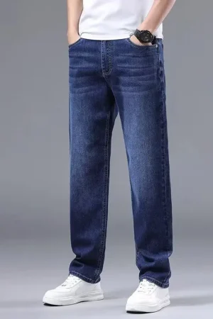 Men Summer New Lightweight Breathable Loose Straight Leg Jeans Fashion Male Daily Casual Classic Versatile Blue Gray Trousers