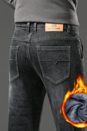 Winter Jeans Men's Fleece New Warm Stretch vintage Pants Fashion Straight Slim Thick Plush Velvet Male Brand Denim Trousers