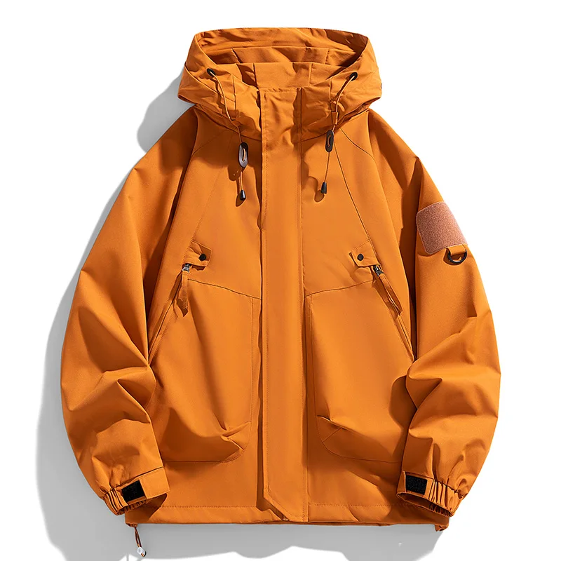 Windbreakers Men Hooded Jacket Zipper Coat Cargo Waterproof Black Bomber Camping Loose Thin Softshell Hooded Hiking Jacket - Image 3