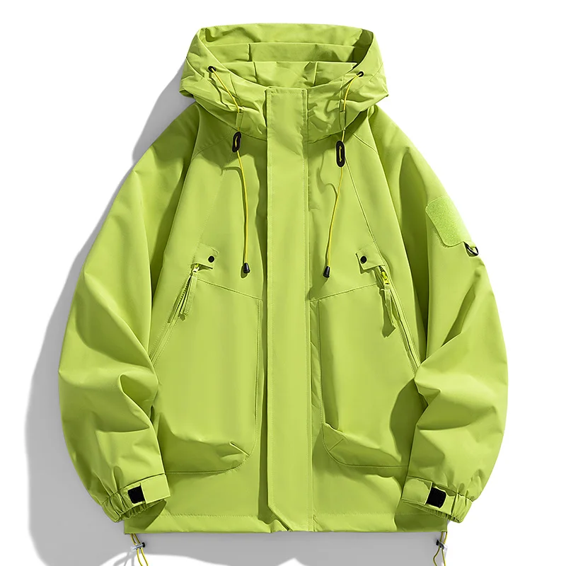 Windbreakers Men Hooded Jacket Zipper Coat Cargo Waterproof Black Bomber Camping Loose Thin Softshell Hooded Hiking Jacket - Image 2