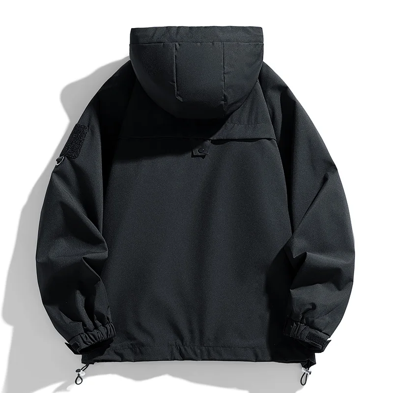 Windbreakers Men Hooded Jacket Zipper Coat Cargo Waterproof Black Bomber Camping Loose Thin Softshell Hooded Hiking Jacket - Image 5