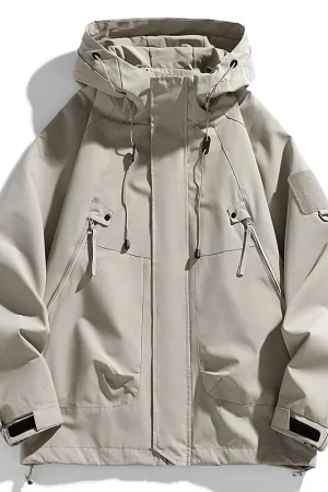 Windbreakers Men Hooded Jacket Zipper Coat Cargo Waterproof Black Bomber Camping Loose Thin Softshell Hooded Hiking Jacket