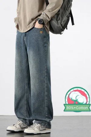 New Men's Vintage Jeans Spring Autumn Casual Straight Trousers Streetwear Korean Fashion Baggy Wide Leg Denim Pants Male