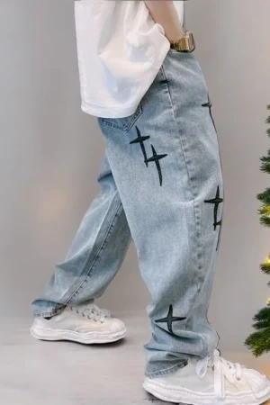 2024 New Embroidery Jeans Men Wide Leg Cargo Pants Streetwear Baggy Men Loose Straight Male Clothing Y2K Jeans Hip Hop Trousers