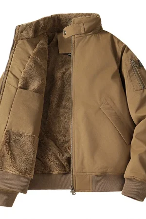Winter Men's Fleece Thick Bomber Jacket Solid Multi-Pocket Casual Loose Cargo Outwear Coats Male Stand Collar Warm Zipper Jacket